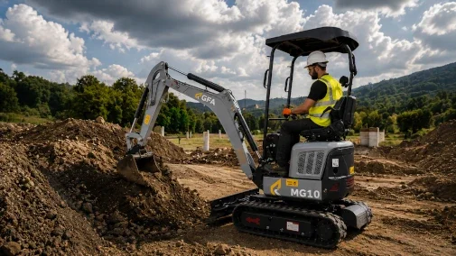 Mini excavadora MG10 trabajando en obra