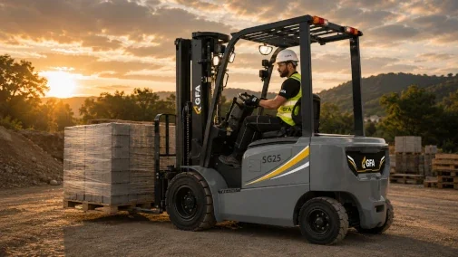 Carretilla elevadora eléctrica SG25 de litio trabajando en nave industrial